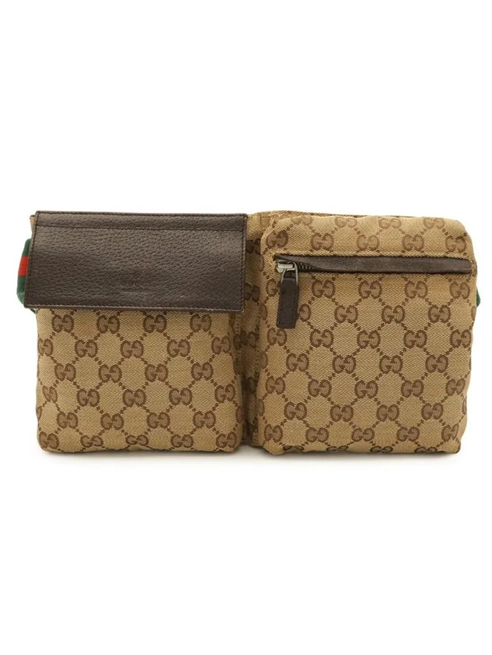 Gucci GG Canvas Sherry Line Belt Bag Waist Pouch Hip Leather Khaki Beige Dark